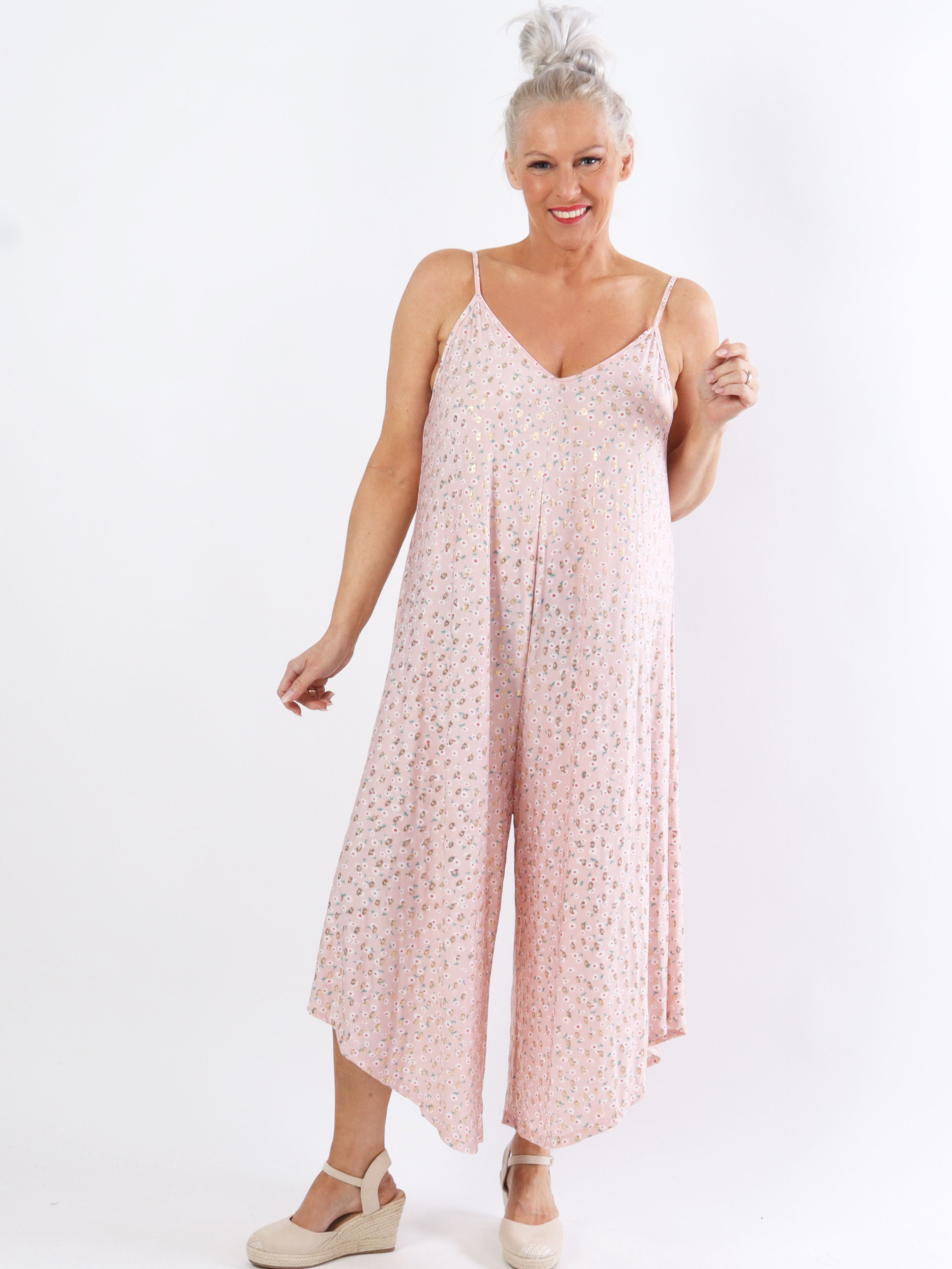 Felicia flower - Plus size byxdräkt med vida ben i stretchigt tyg - Turquoise